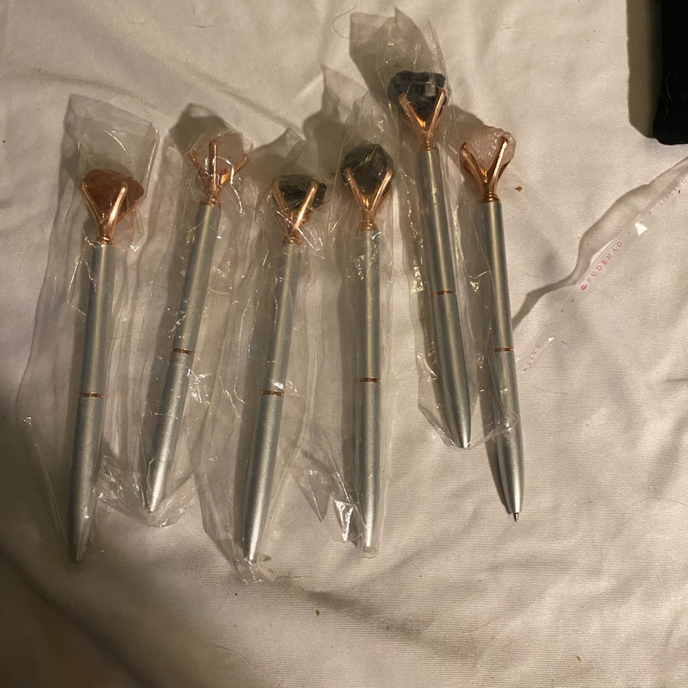 Genuine, Natural Stone, Metal Ballpoint Pens Rose Gold Series A Lot Of Six New